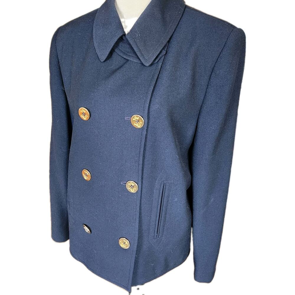 Vintage 90s LAUREN RALPH LAUREN Worsted Wool Double-Breasted Peacoat Navy 12 USA